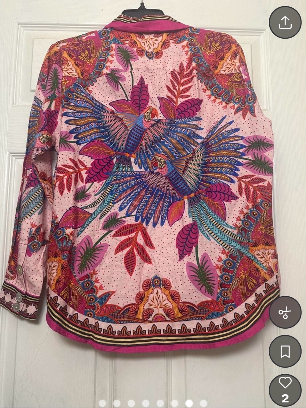 FARM Rio Pink Multicolor Parrot Print Button-Front Jacket - Picture 6 of 7